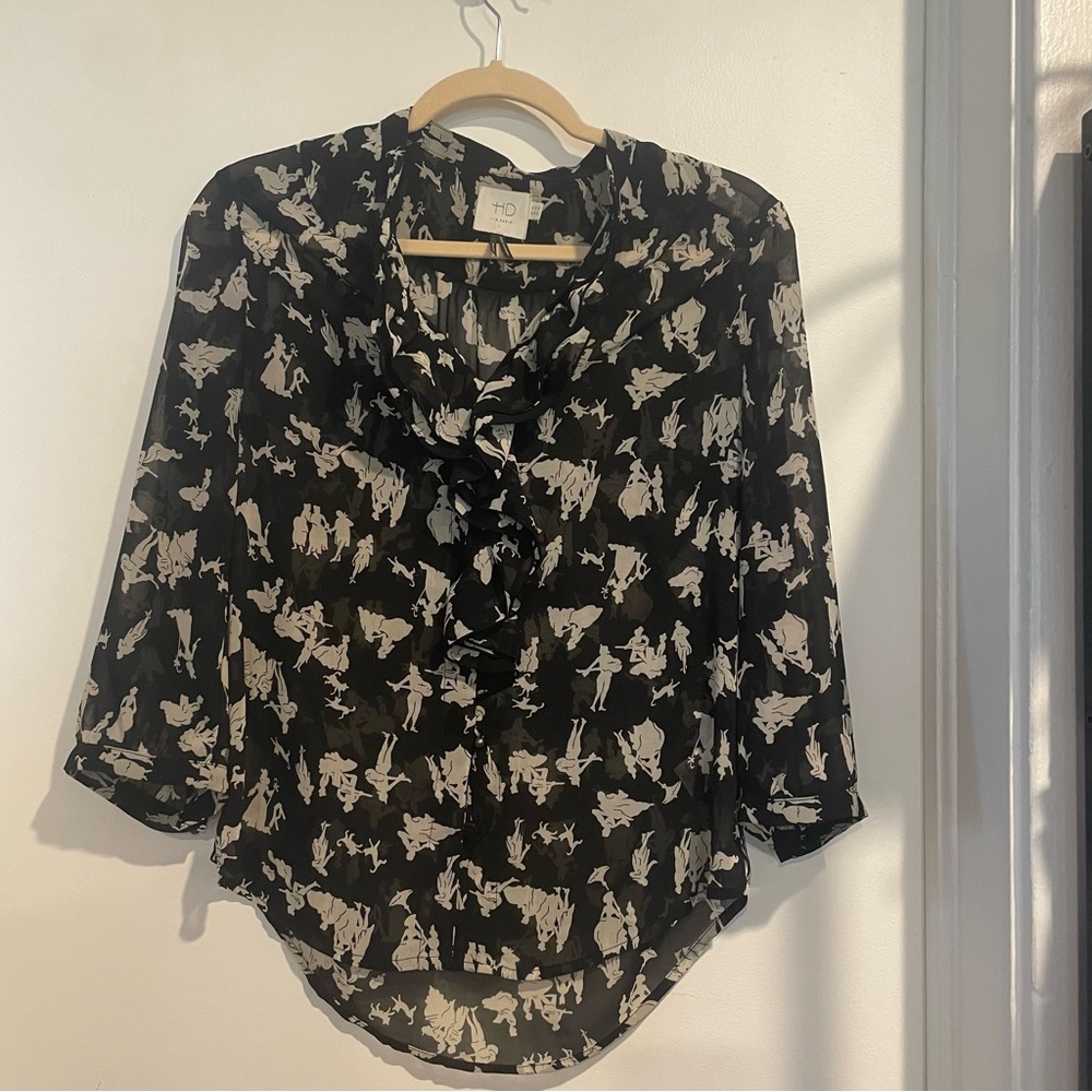 Anthropologie HD in Paris black/white print blouse size 4